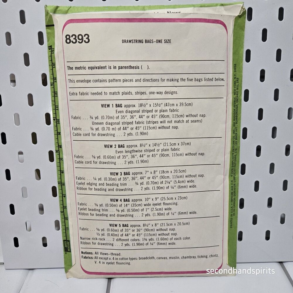SIMPLICITY  Sewing Pattern #8393-DRAWSTRING BAGS-5 DIFFERENT STYLES - Picture 2 of 4